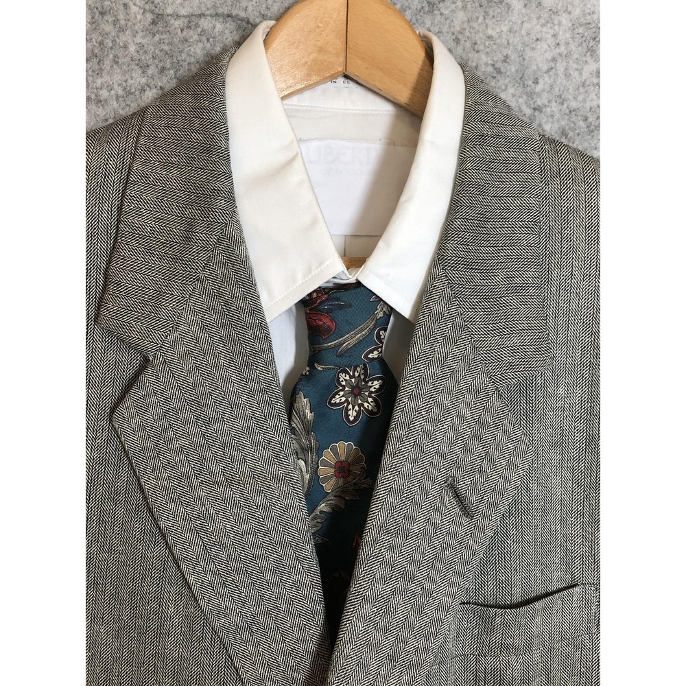 H Freeman & Son Blazer Mens 44L Gray Herringbone Wool‎ Sport Coat Jacket USA